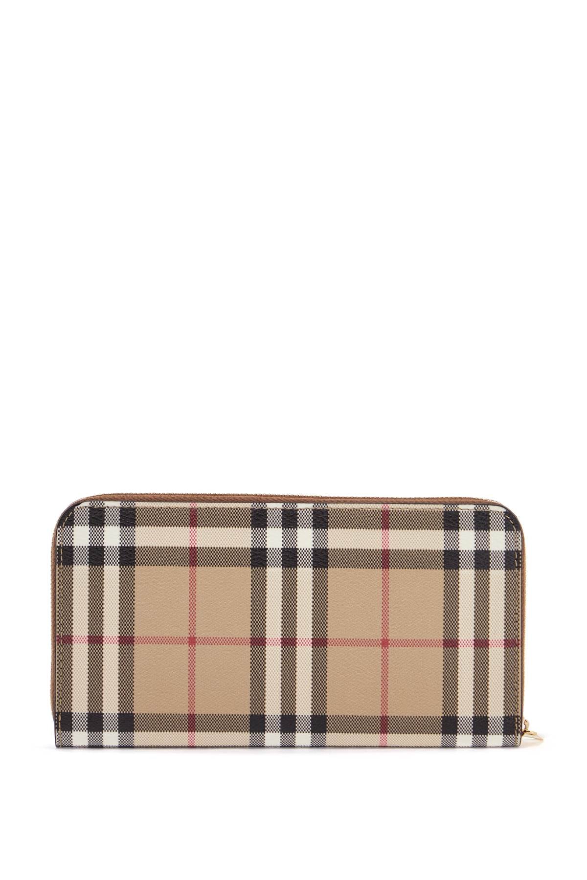 compact wallet with zip in beige polyurethane tartan pattern