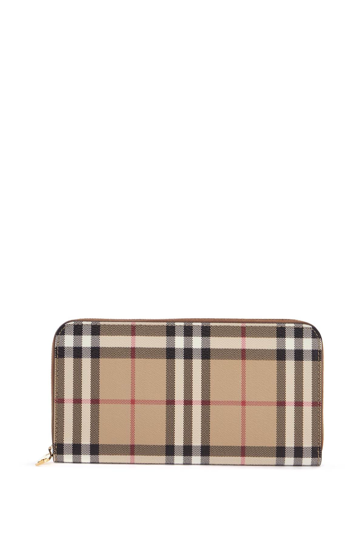 compact wallet with zip in beige polyurethane tartan pattern