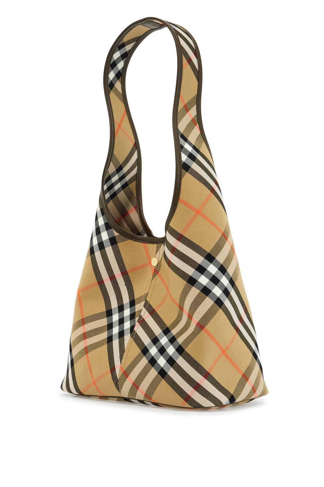 large beige cotton shoulder bag with check pattern and coordinated pouch