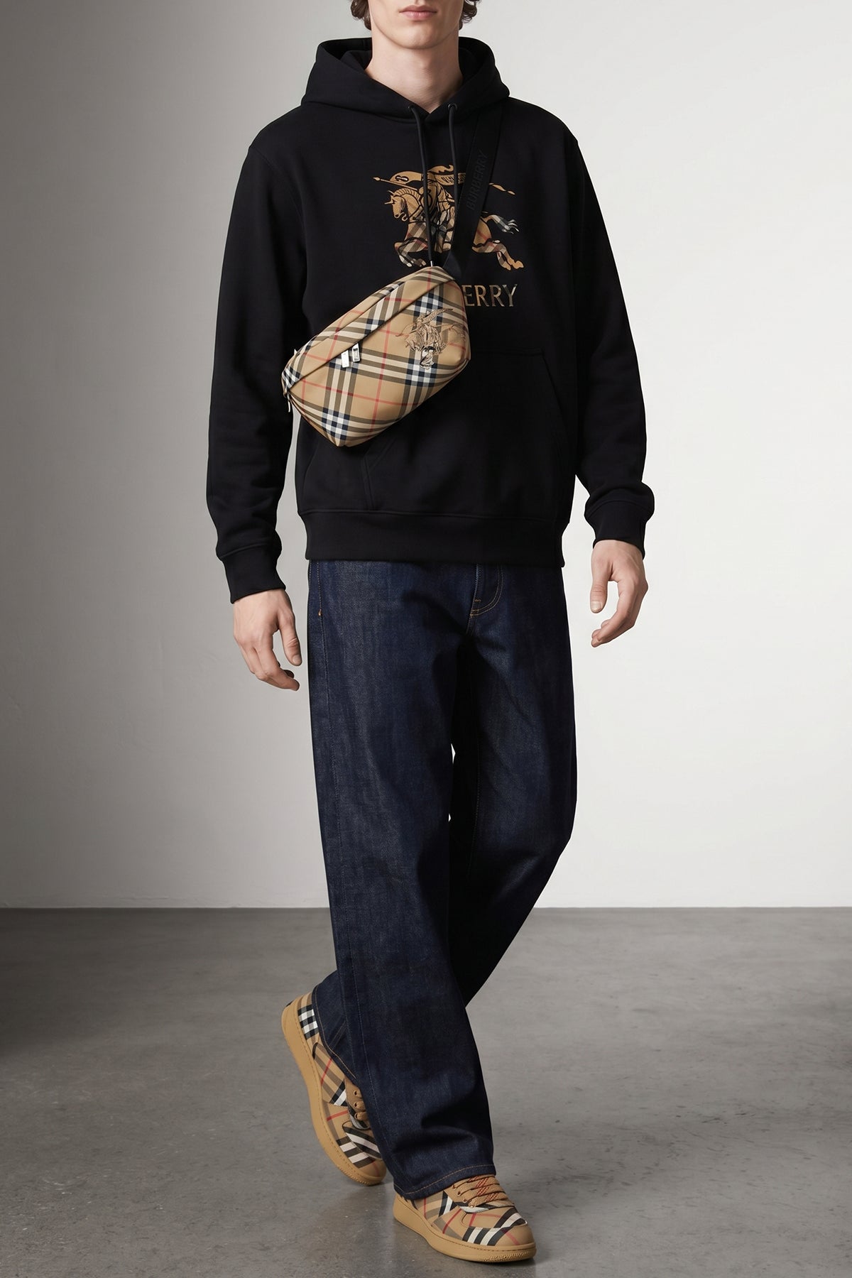 terrace check sneakers in cotton blend twill