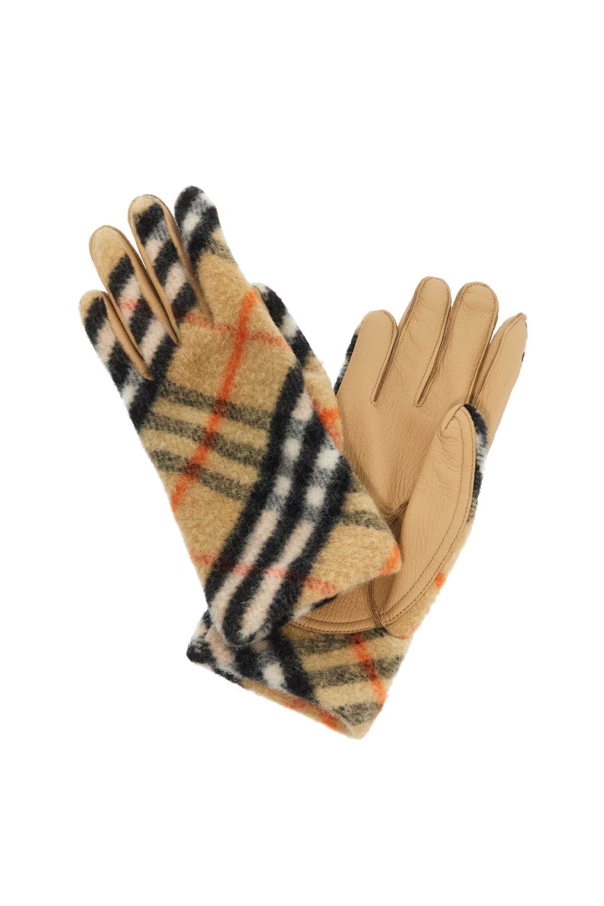 wool and leather check gloves