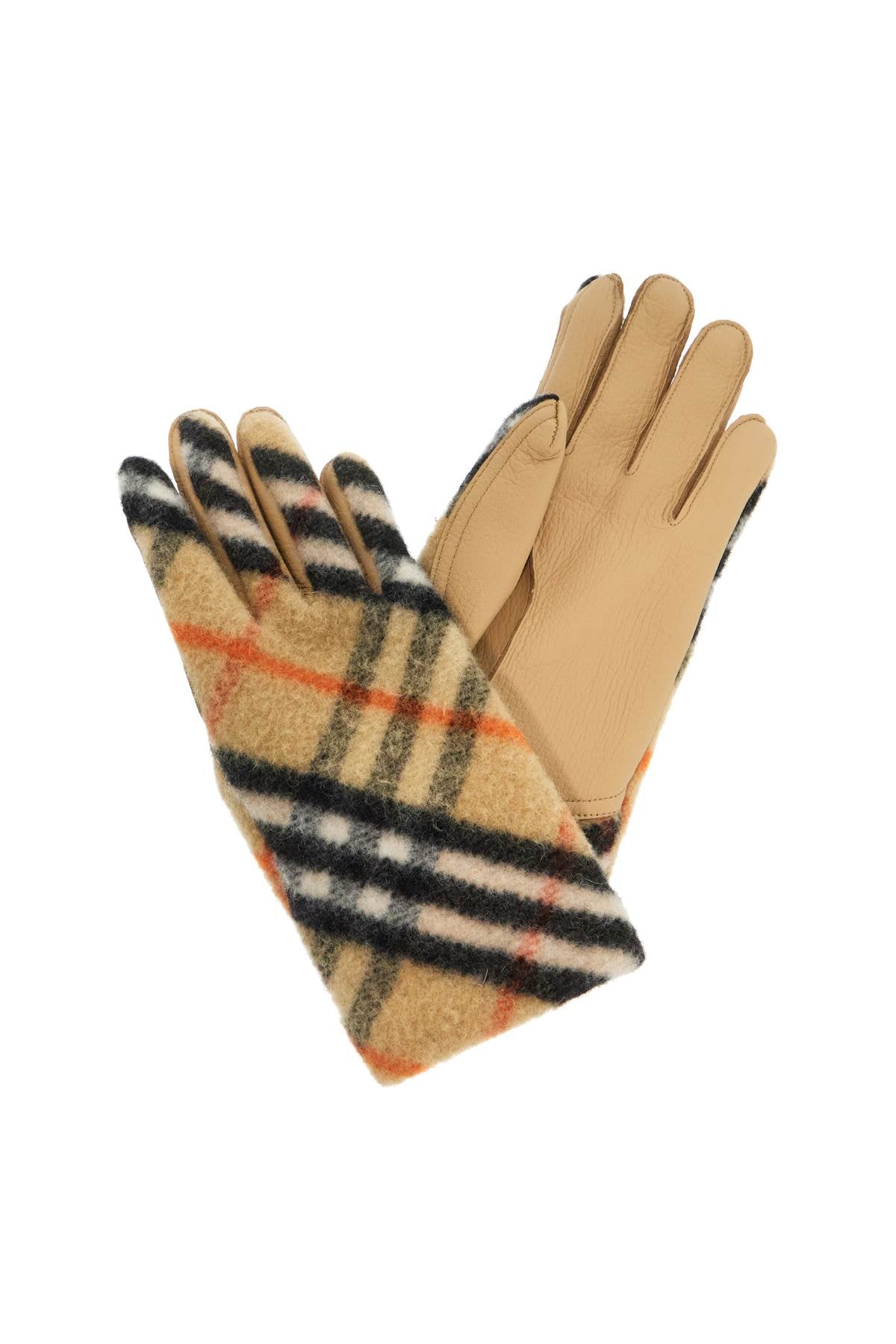 wool and leather check gloves