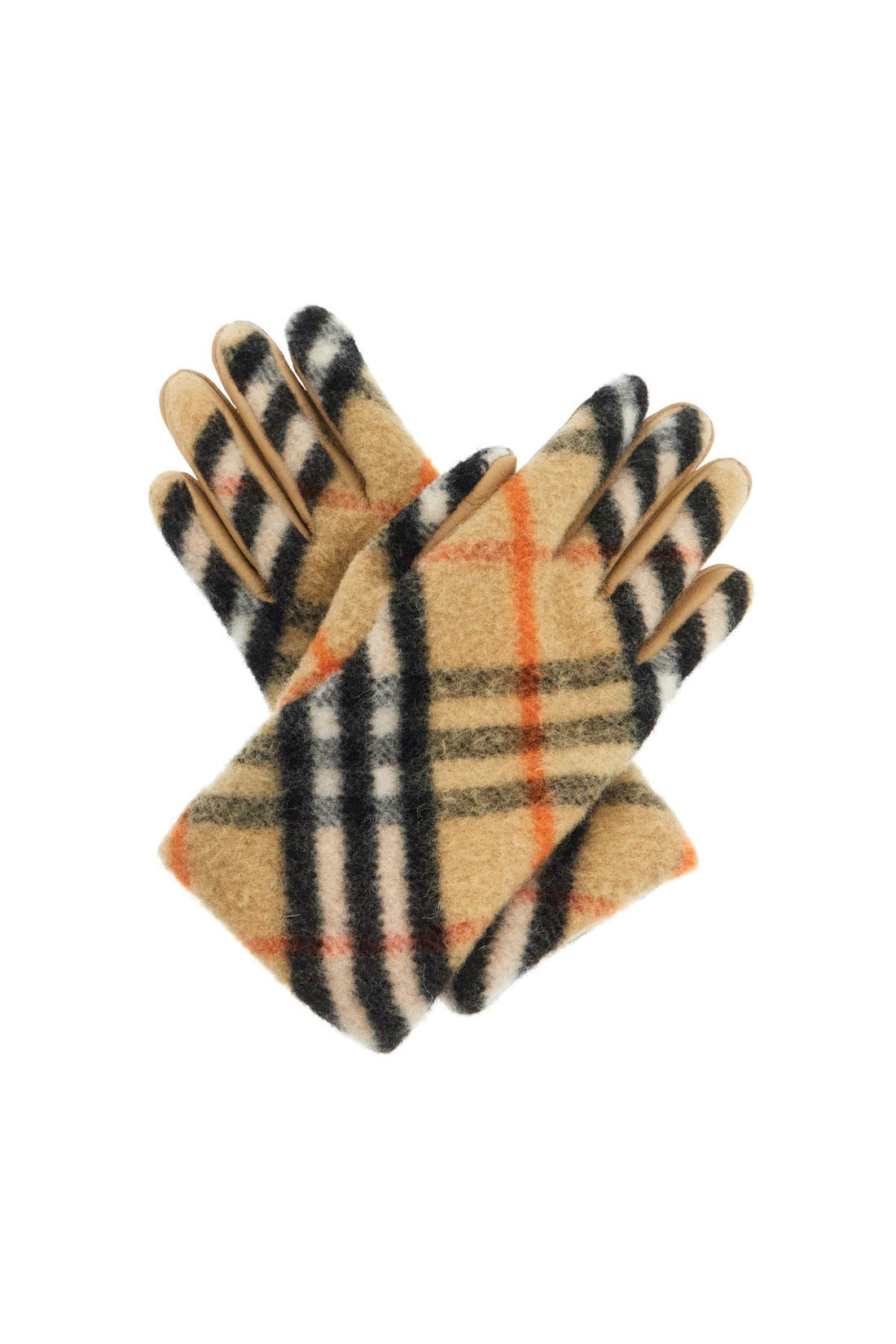 wool and leather check gloves