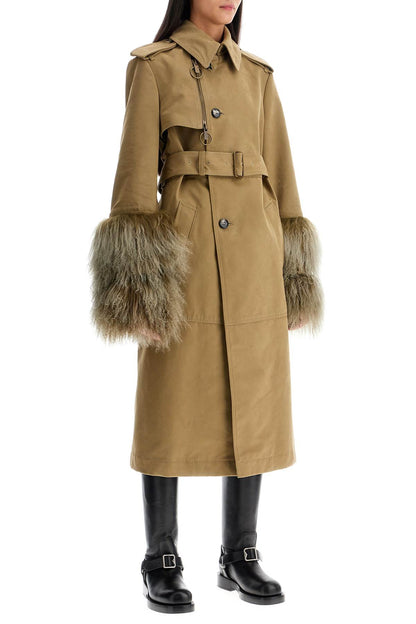 long trench coat with shearling cuffs