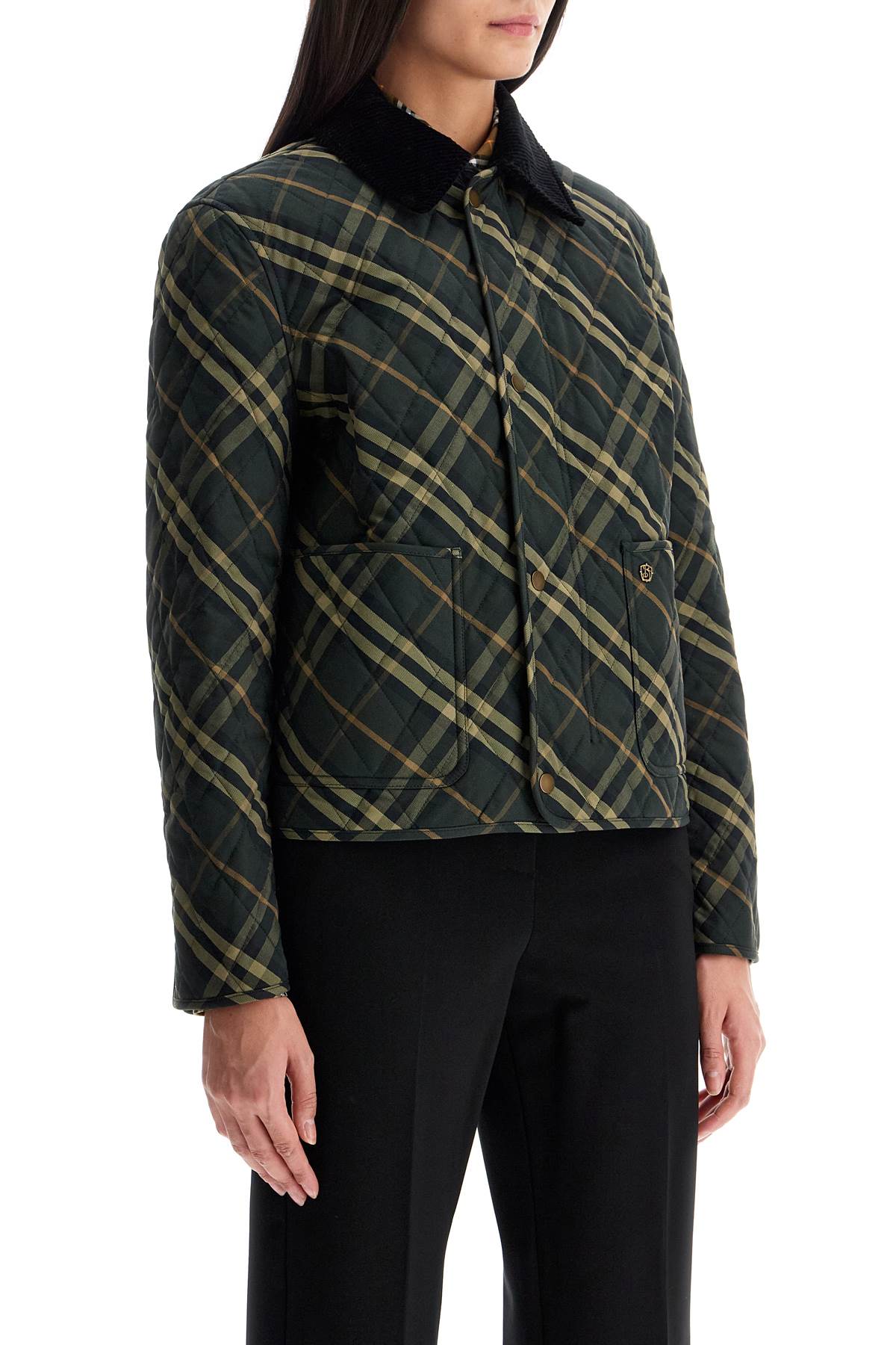 country check quilted cropped jacket