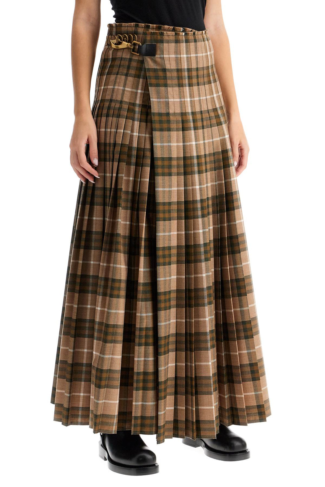 ered wool blend maxi kilt skirt