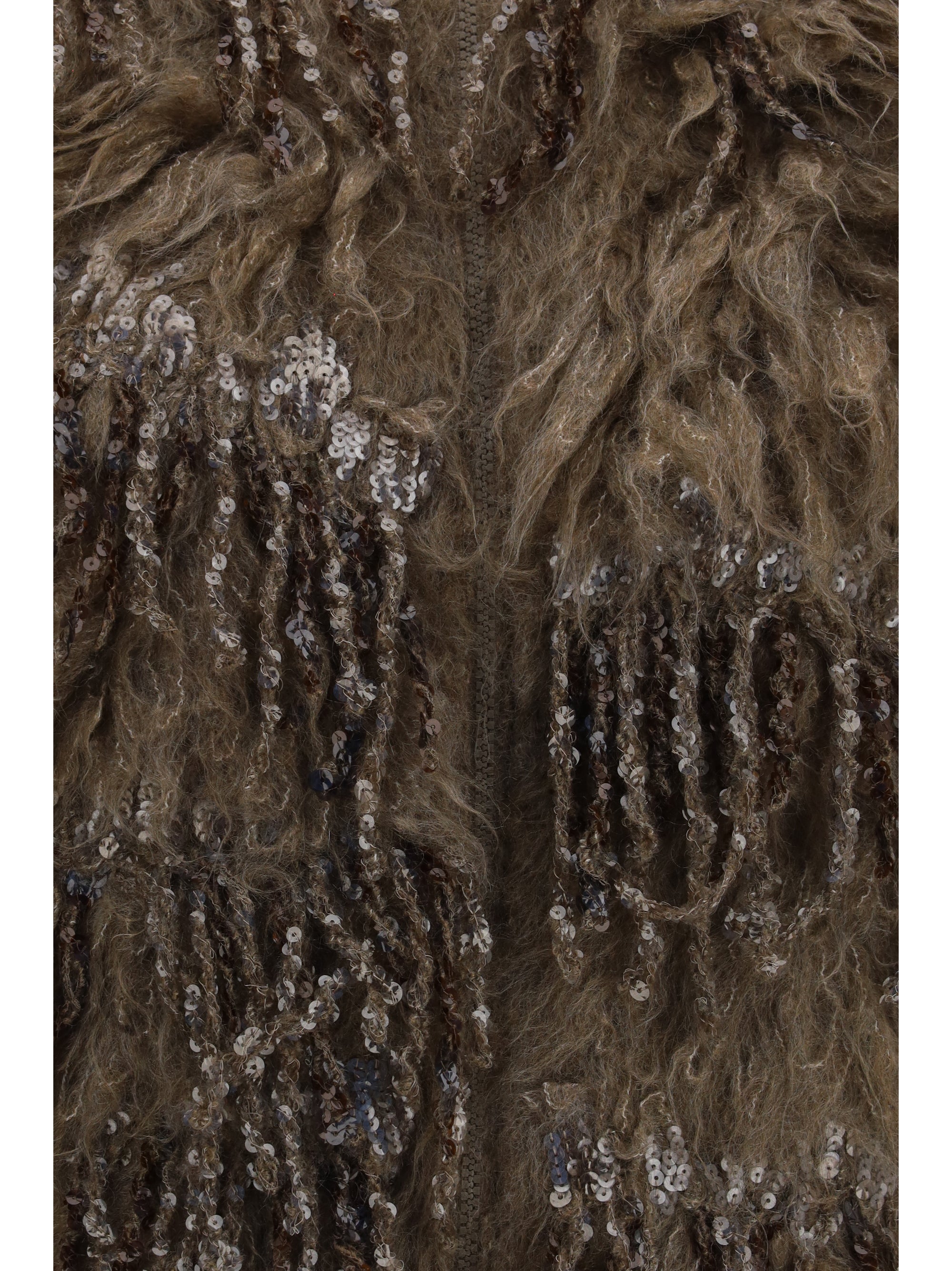 mohair-blend sequin zip cardigan