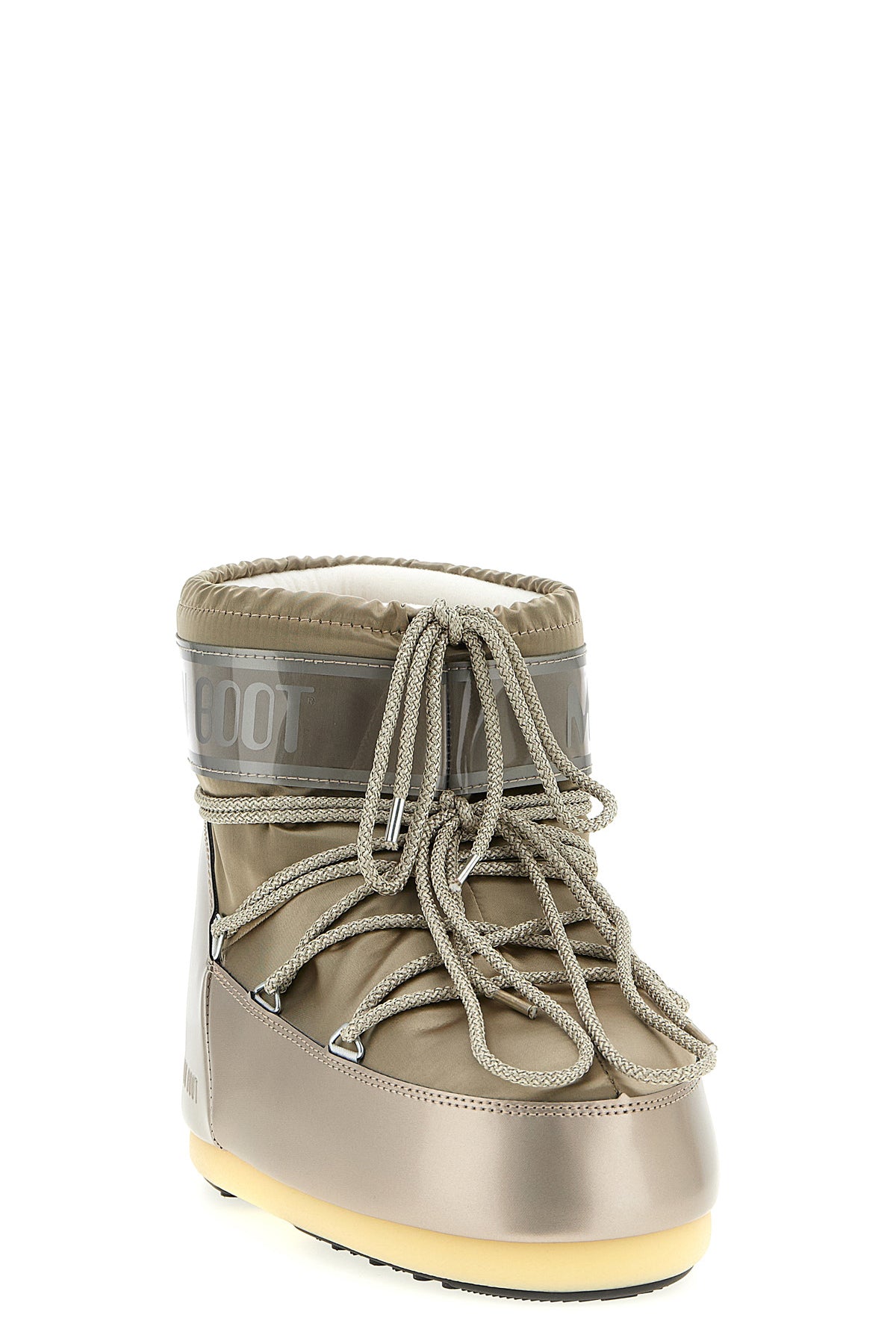 icon low glance water-repellent satin and pvc ankle boots