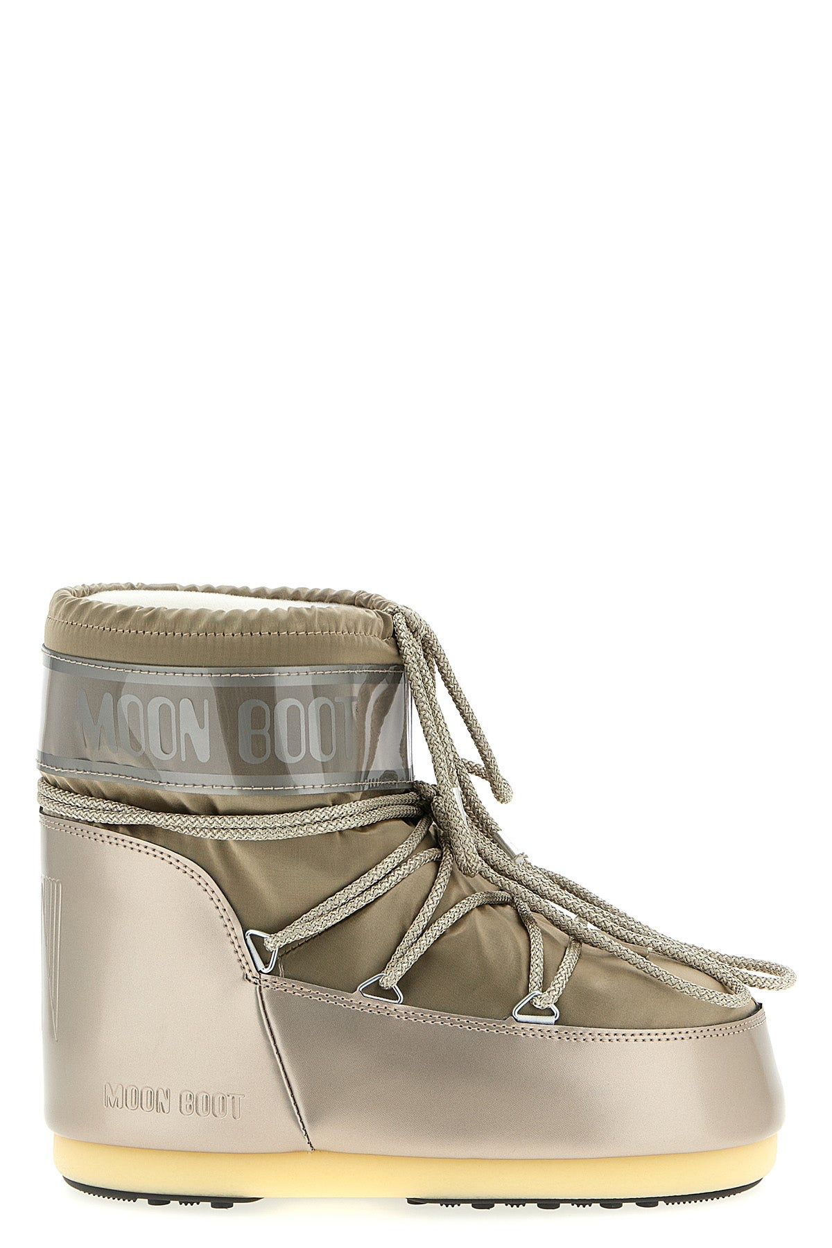 icon low glance water-repellent satin and pvc ankle boots