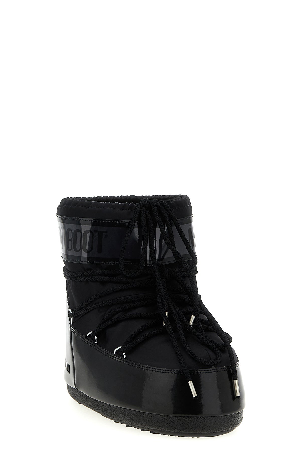 icon low glance water-repellent satin and pvc ankle boots