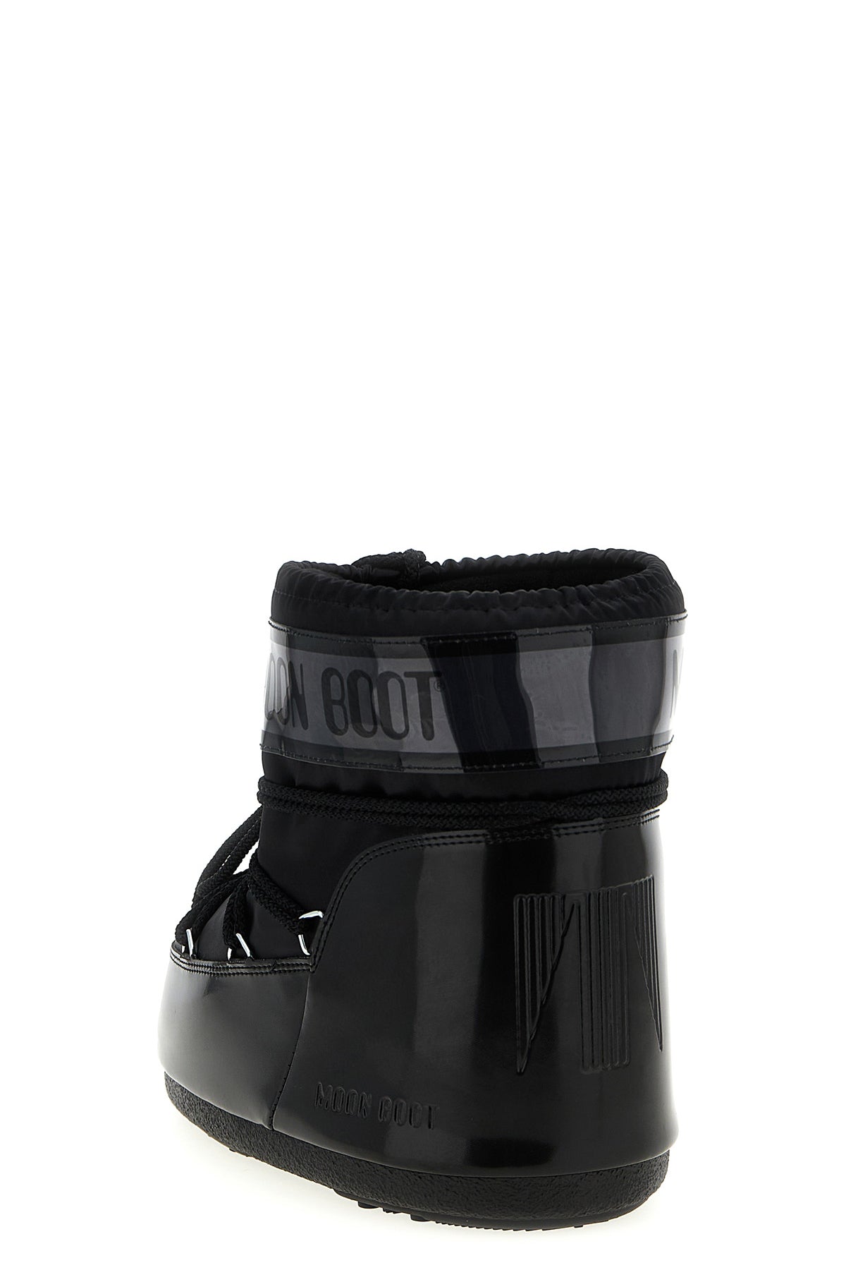 icon low glance water-repellent satin and pvc ankle boots