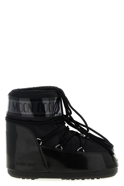 icon low glance water-repellent satin and pvc ankle boots