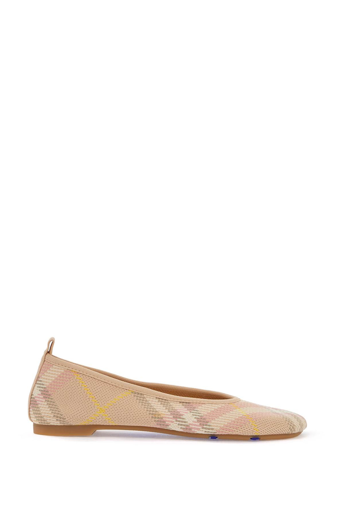 beige check knit ballerinas with rubber sole