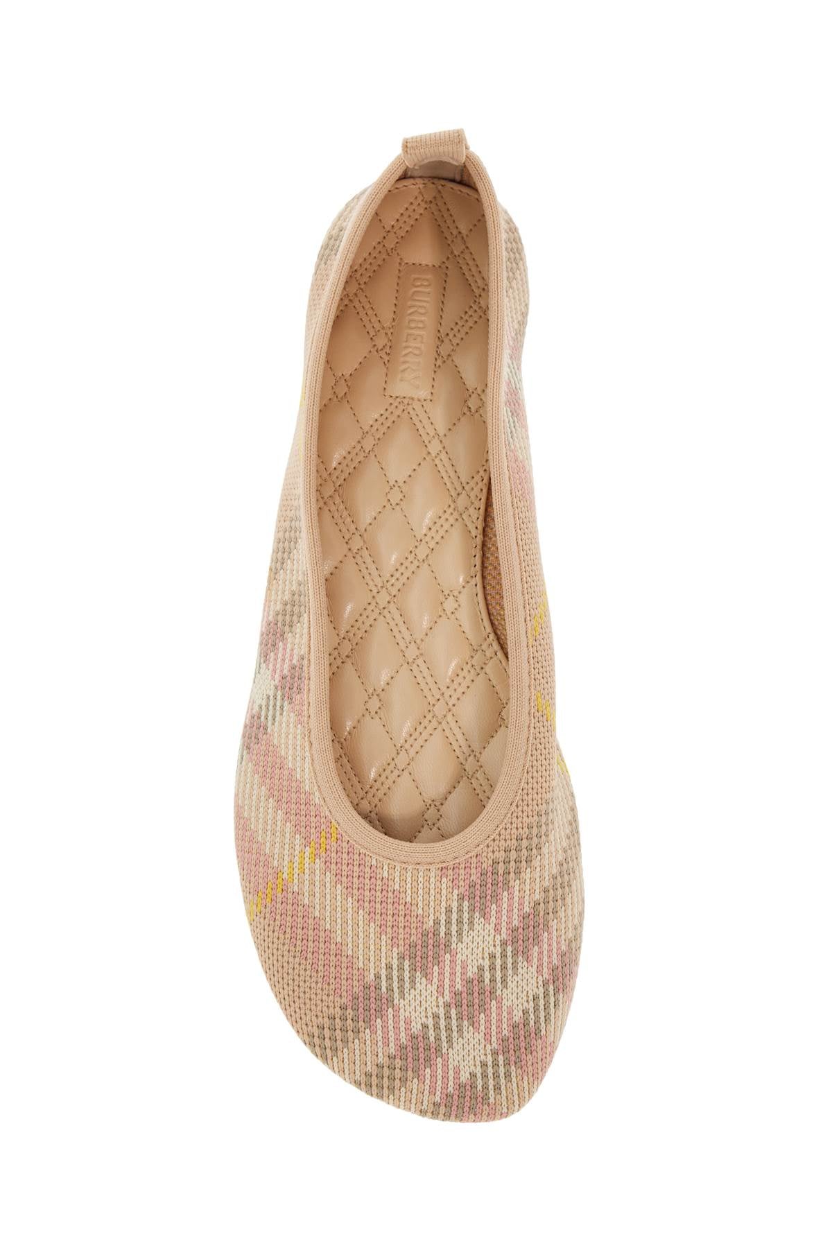 beige check knit ballerinas with rubber sole