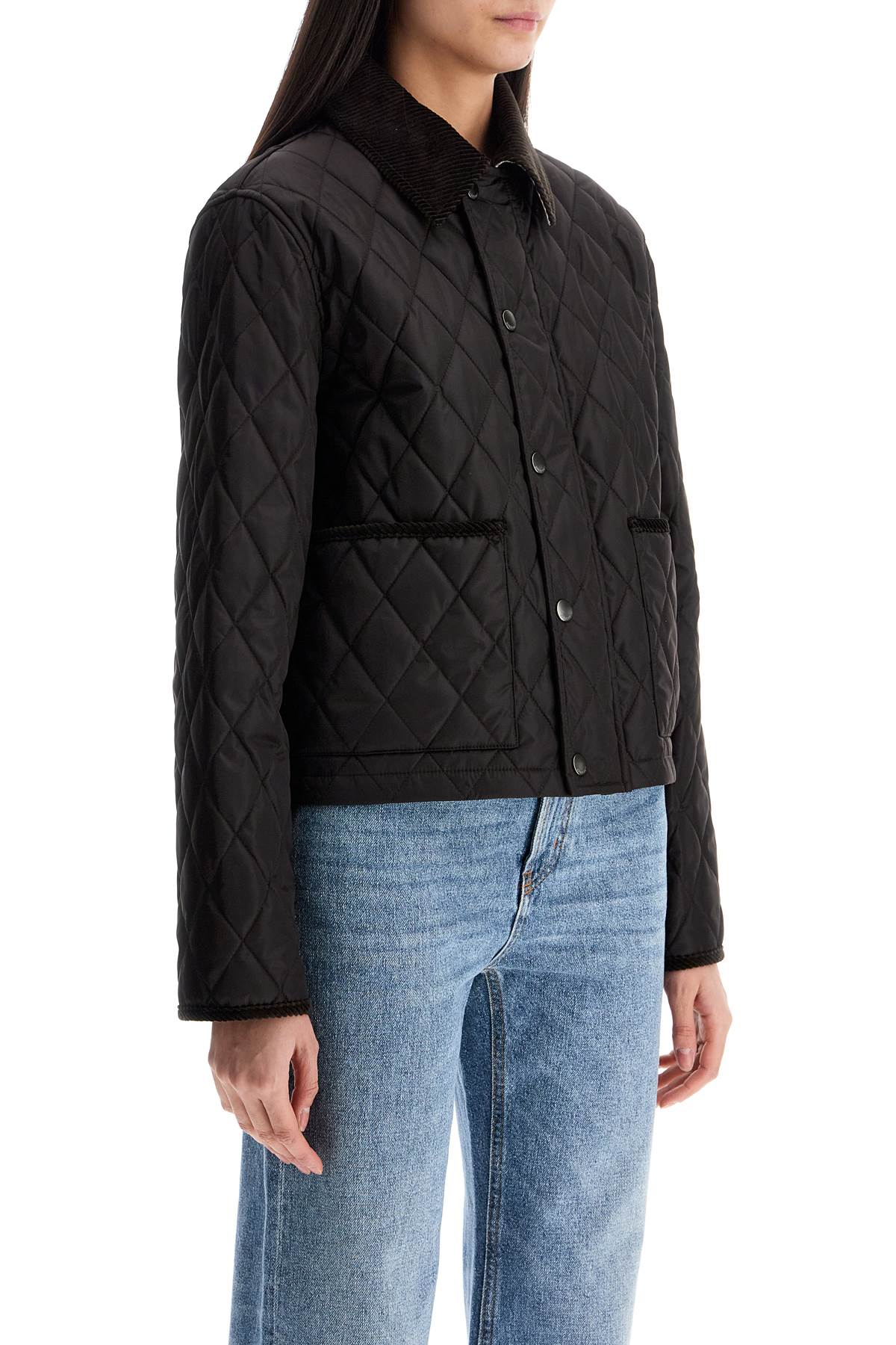 black quilted nylon cropped jacket with high collar