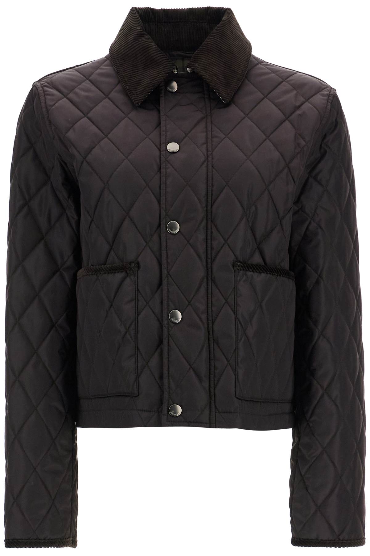 black quilted nylon cropped jacket with high collar