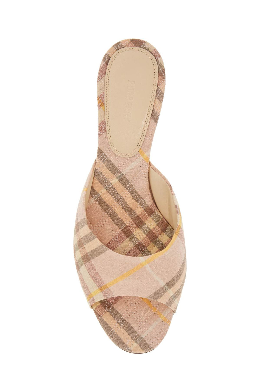 beige check linen mule sandals with 6.5 cm heel lf mews 65 chk 162393