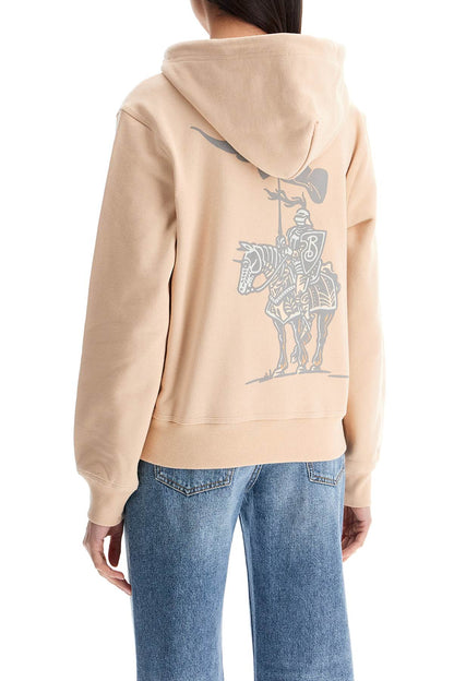 beige cotton hoodie with knight illustration