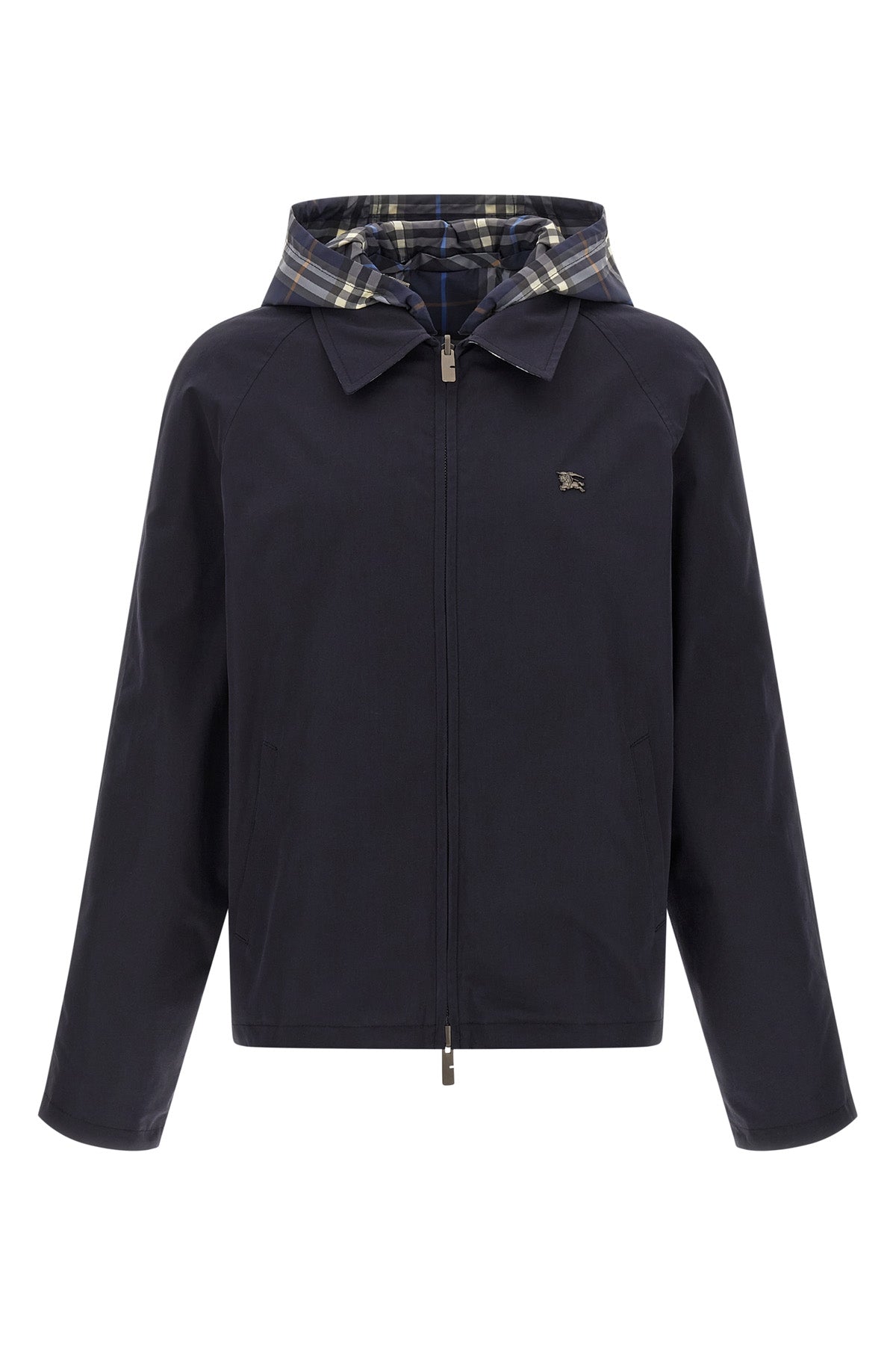 hodson reversible jacket in solid cotton and burberry check fabric