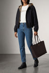 medium bloomsbury reversible shopping bag in grain calf leather and woven cott
