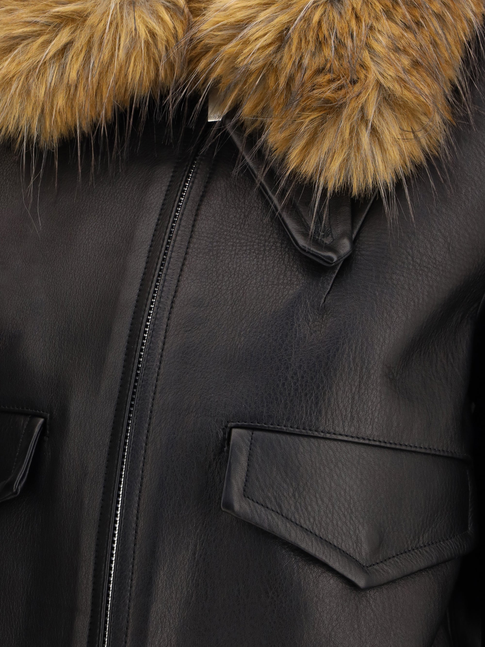 SACAI 3 leather jacket with a plush collar