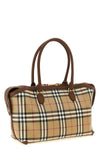 the burberry small tote bag features a structured silhouette in coated cotton ca