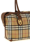 the burberry small tote bag features a structured silhouette in coated cotton ca