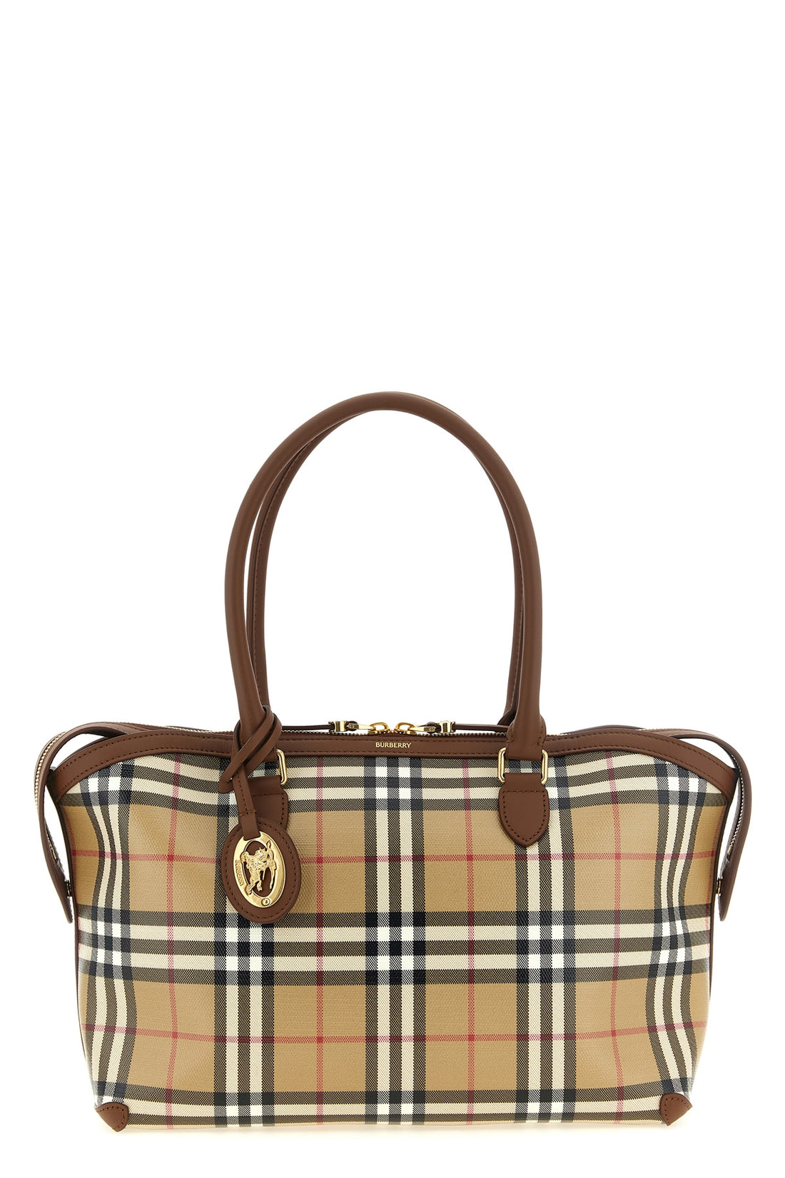 BURBERRY OS the burberry small tote bag features a structured silhouette in coated cotton ca
