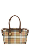 the burberry small tote bag features a structured silhouette in coated cotton ca