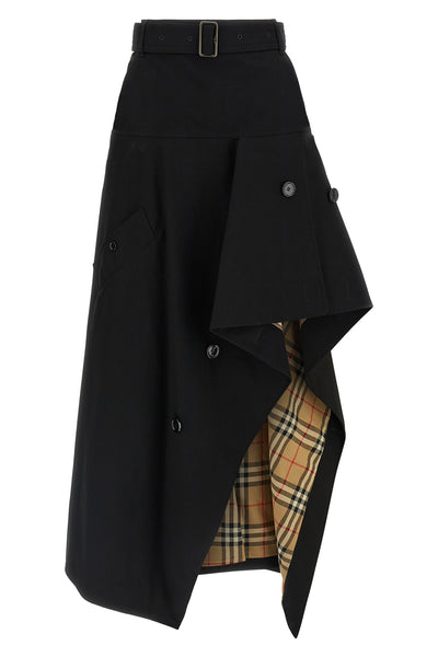 the asymmetrical burberry skirt reinterprets the classic trench coat in a high-w