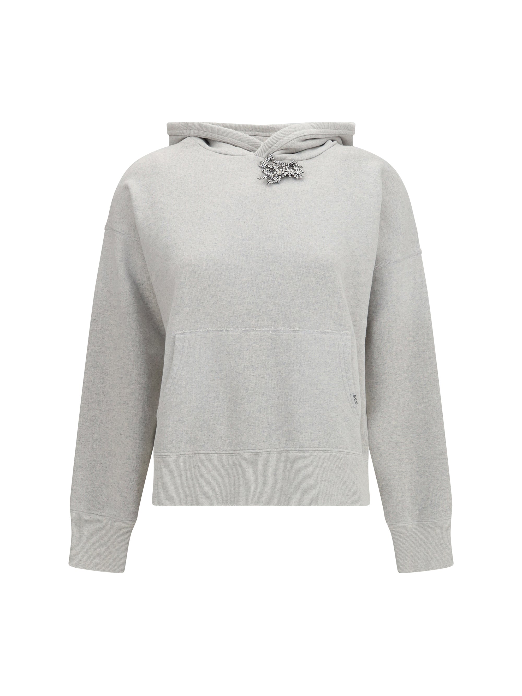 cotton fleece hoodie with jewel brooch