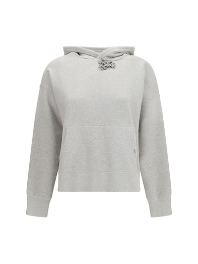 cotton fleece hoodie with jewel brooch