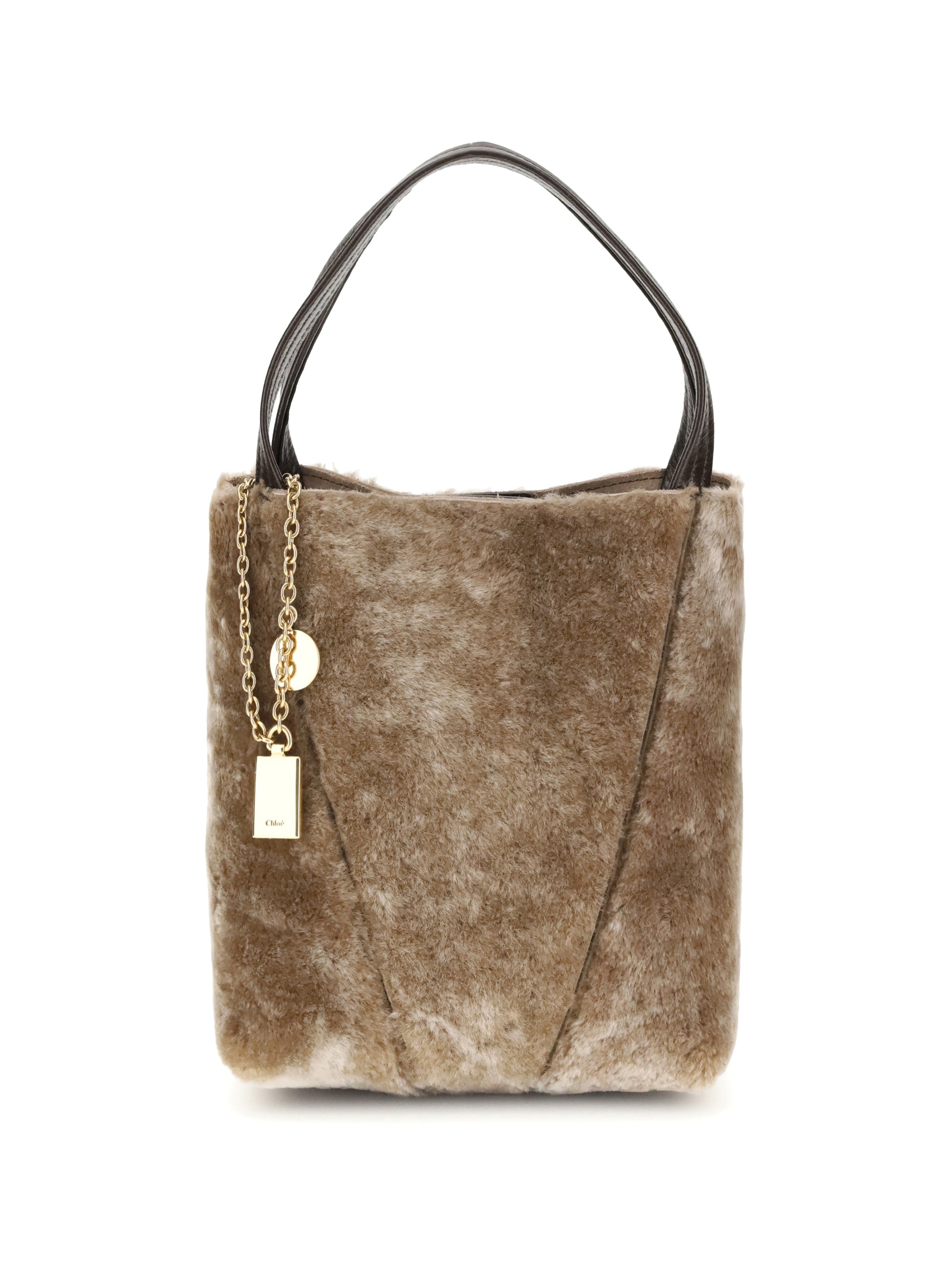 shearling small spin tote bag