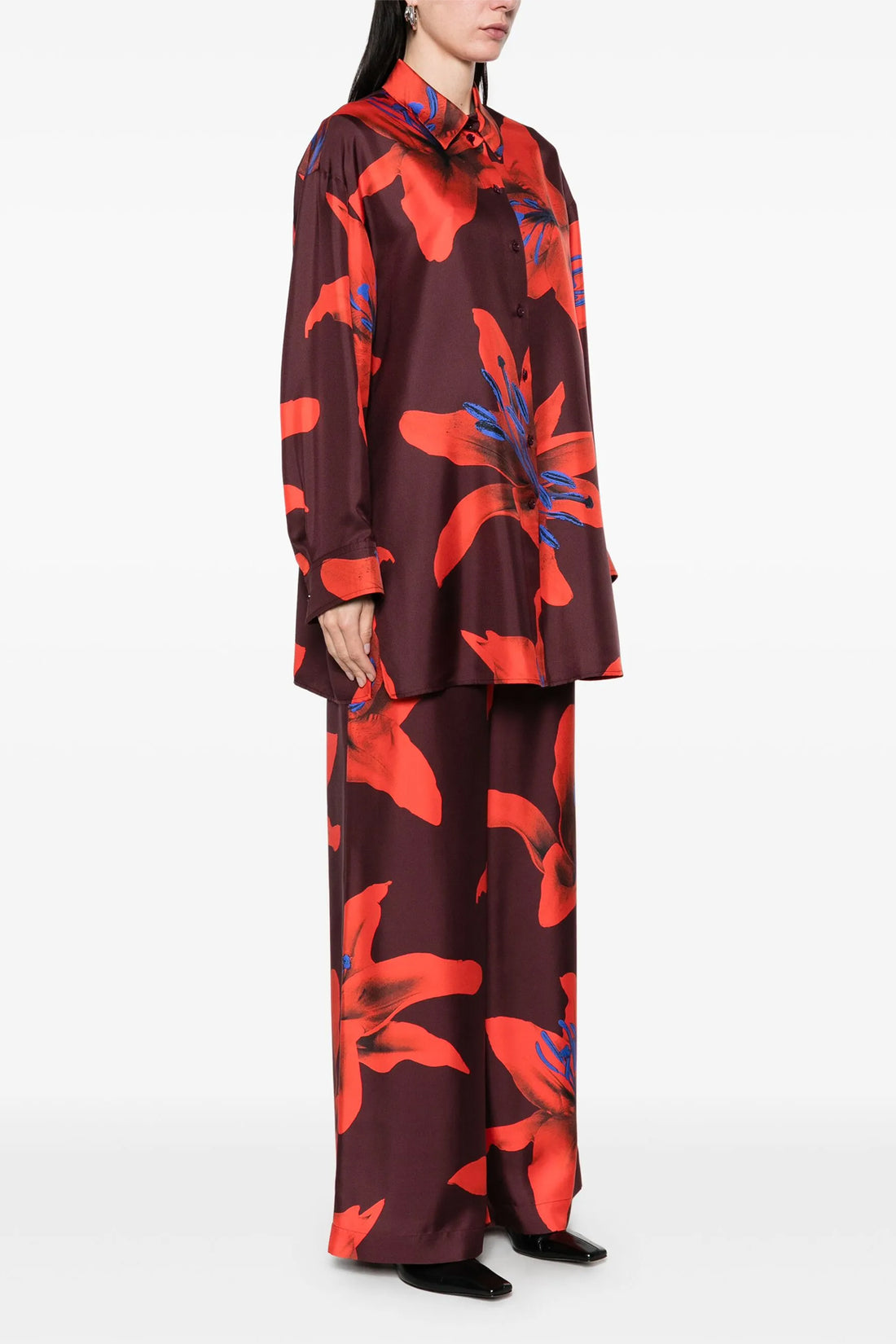 ALEXANDER MCQUEEN 38 all-over flame lily print silk twill shirt