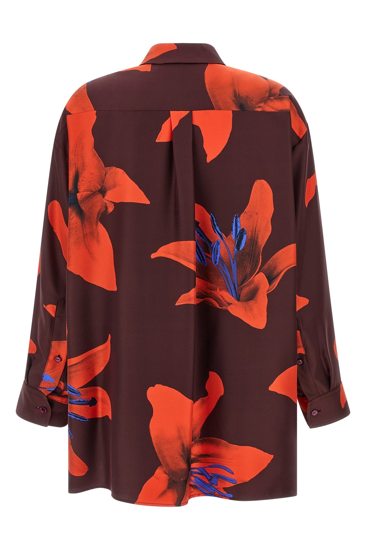 all-over flame lily print silk twill shirt