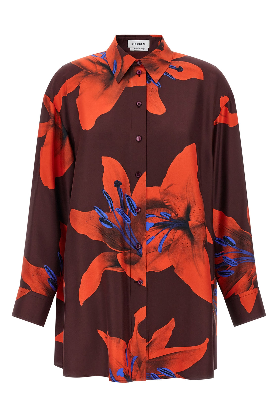 ALEXANDER MCQUEEN 38 all-over flame lily print silk twill shirt