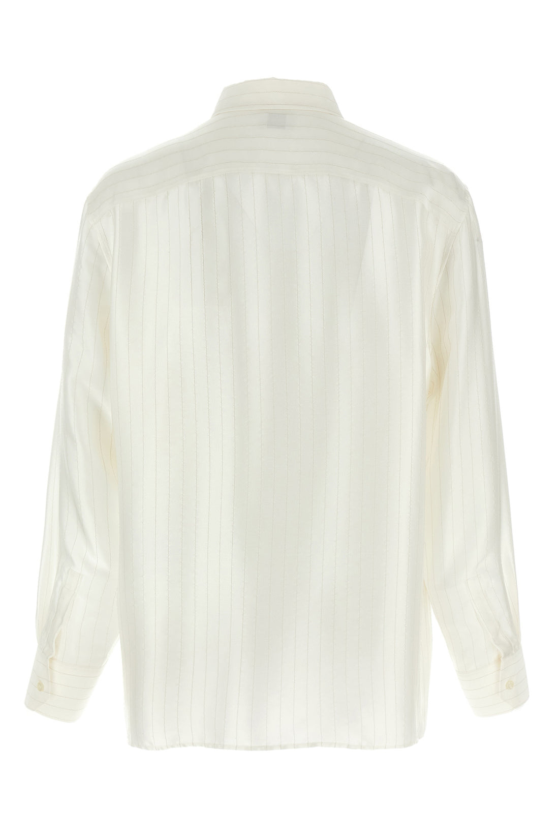 SAINT LAURENT 42 cm striped satin piqué shirt