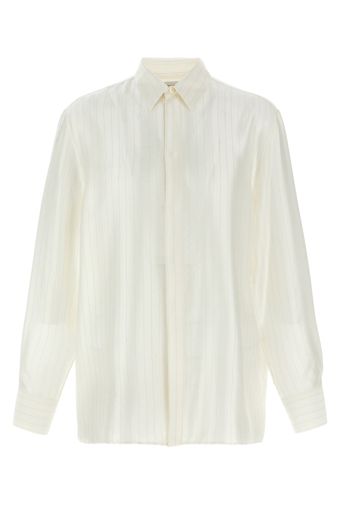 SAINT LAURENT 42 cm striped satin piqué shirt