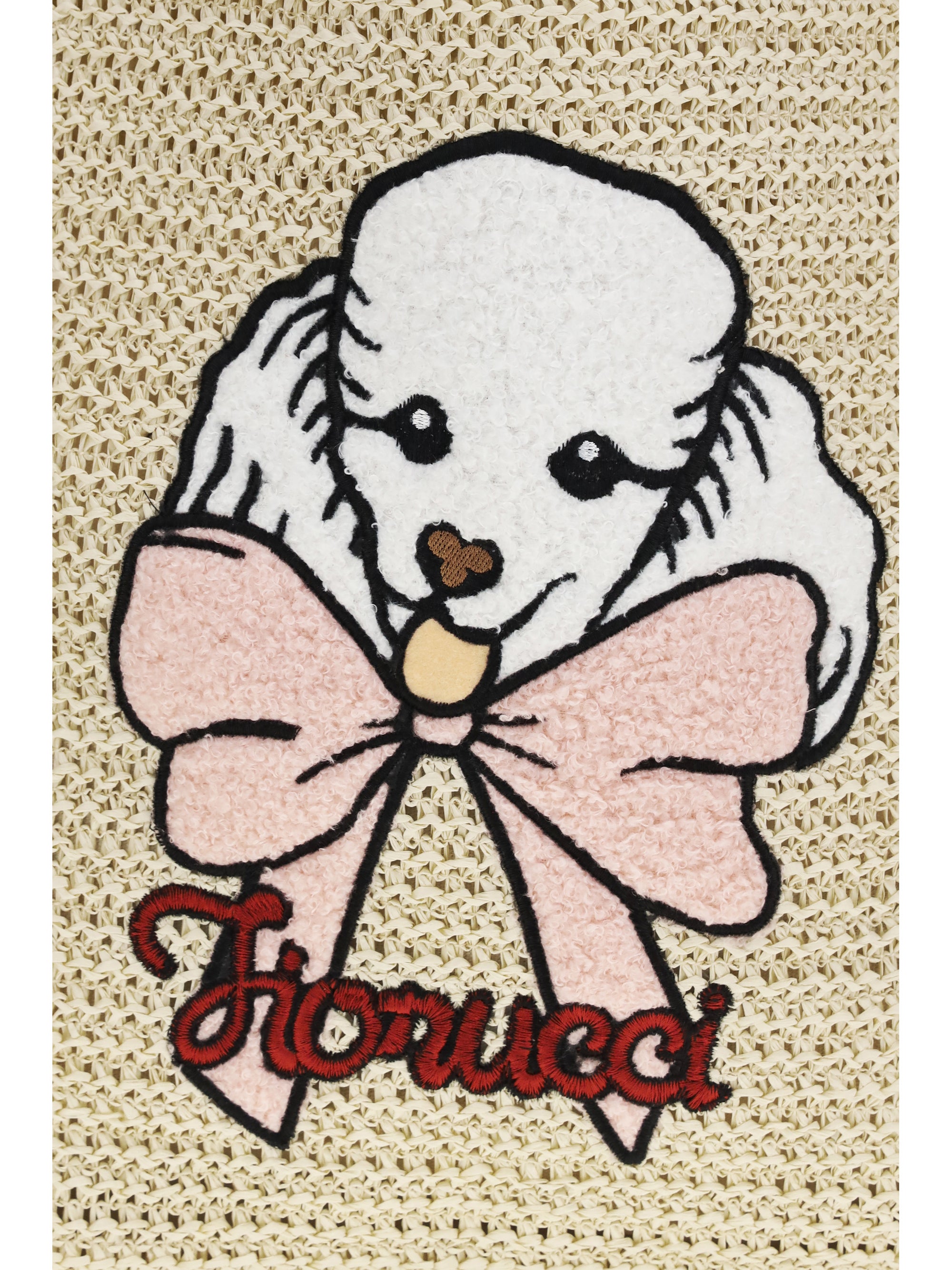 raffia tote bag with poodle