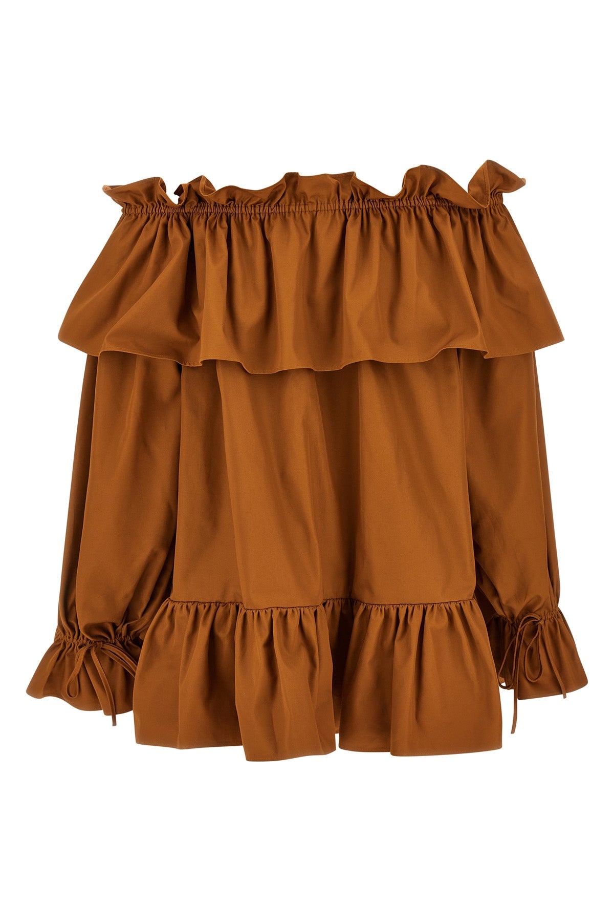 off-the-shoulder cotton twill mini dress