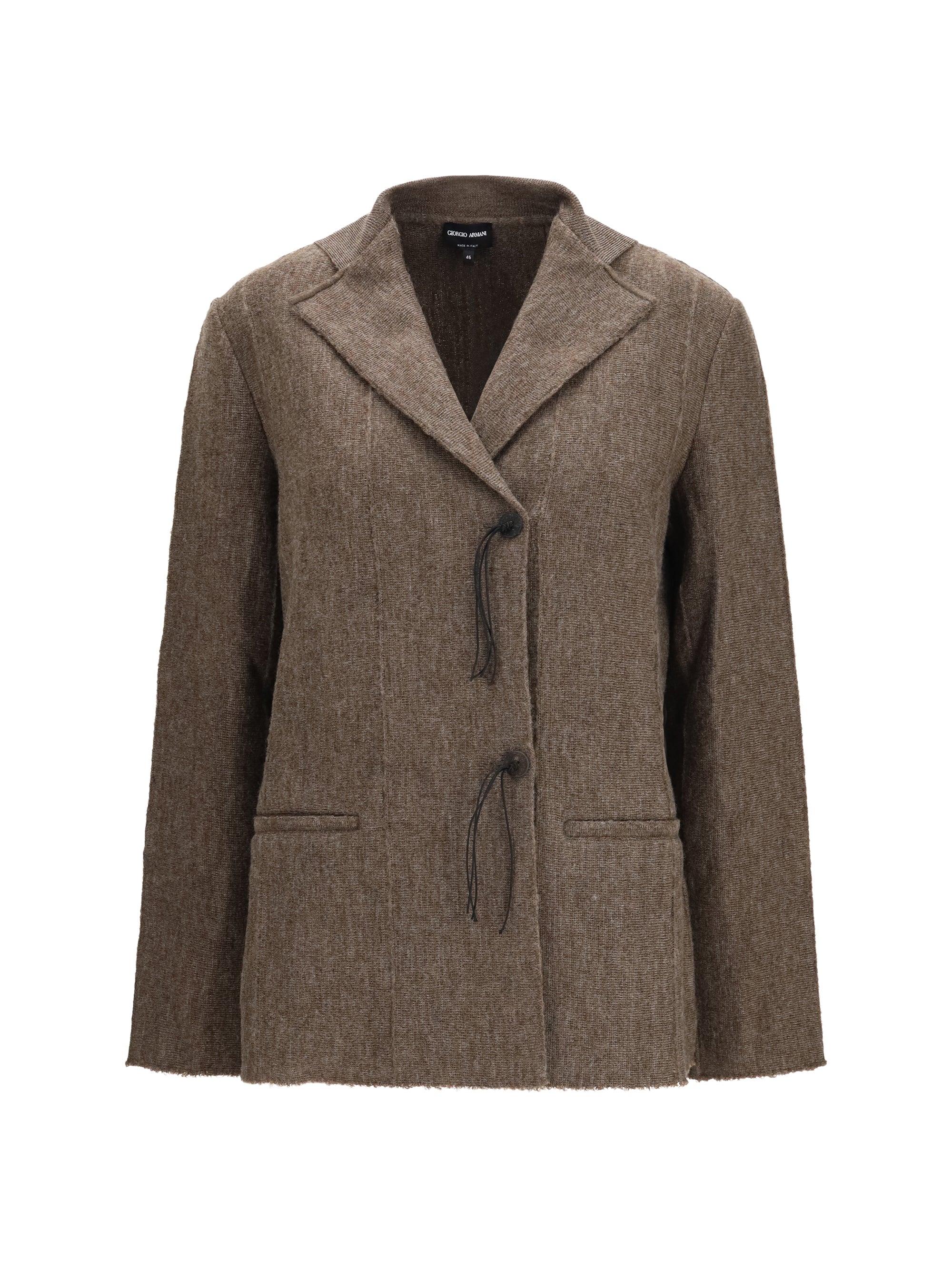 wool jersey jacket with leather tassels
