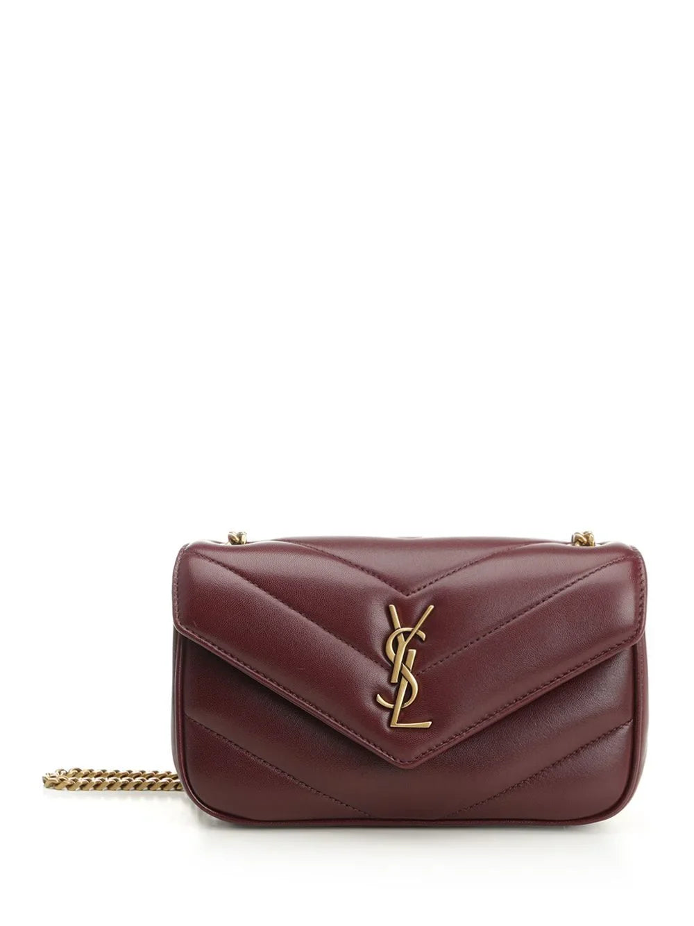 SAINT LAURENT Mini Loulou Leather Shoulder Bag – Burgundy