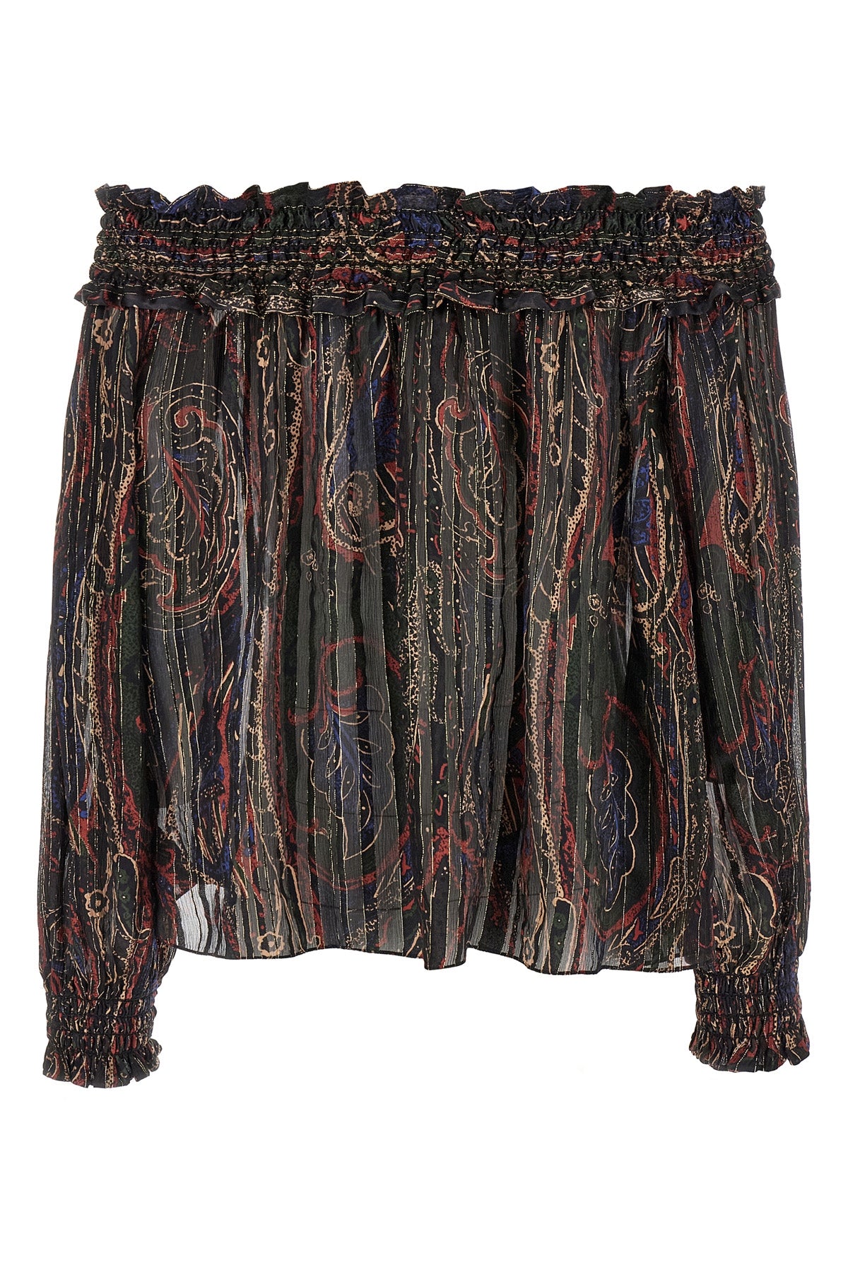 paisley print semi-transparent silk and lurex blouse