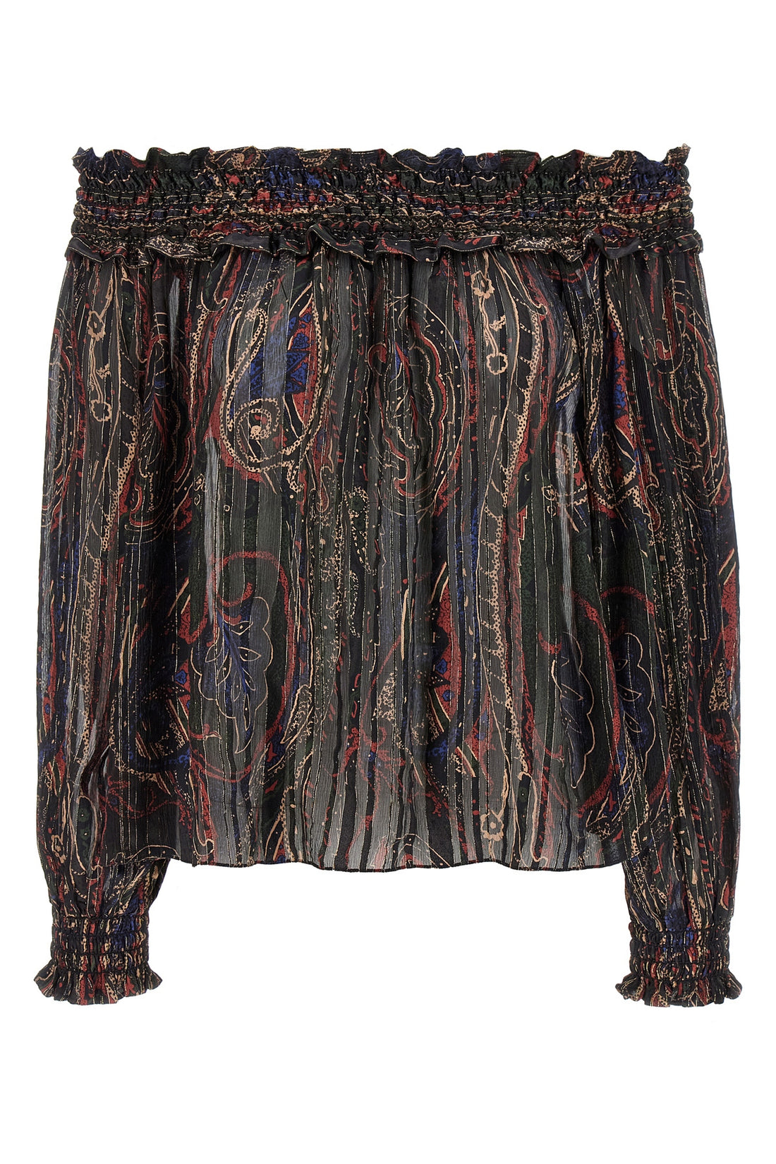 SAINT LAURENT 38 paisley print semi-transparent silk and lurex blouse