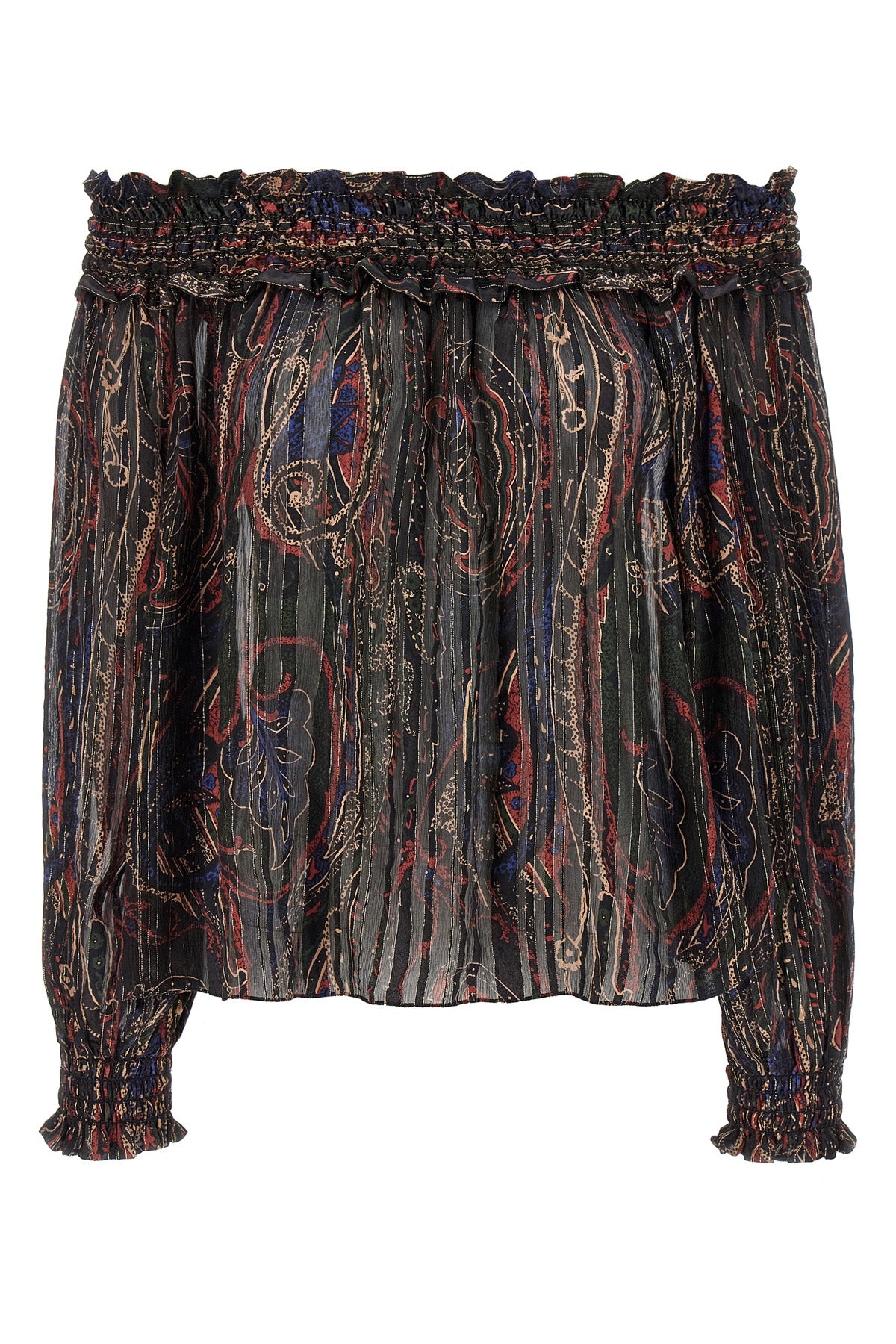paisley print semi-transparent silk and lurex blouse