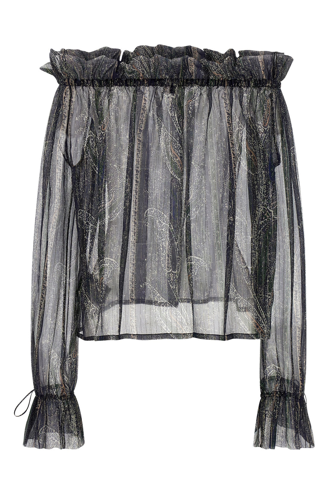 SAINT LAURENT 34 paisley motif silk crépon blouse in lurex