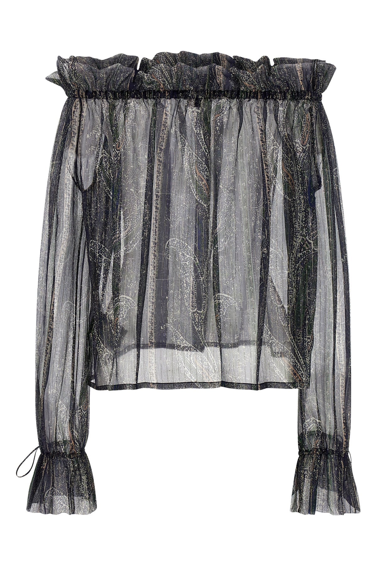 paisley motif silk crépon blouse in lurex