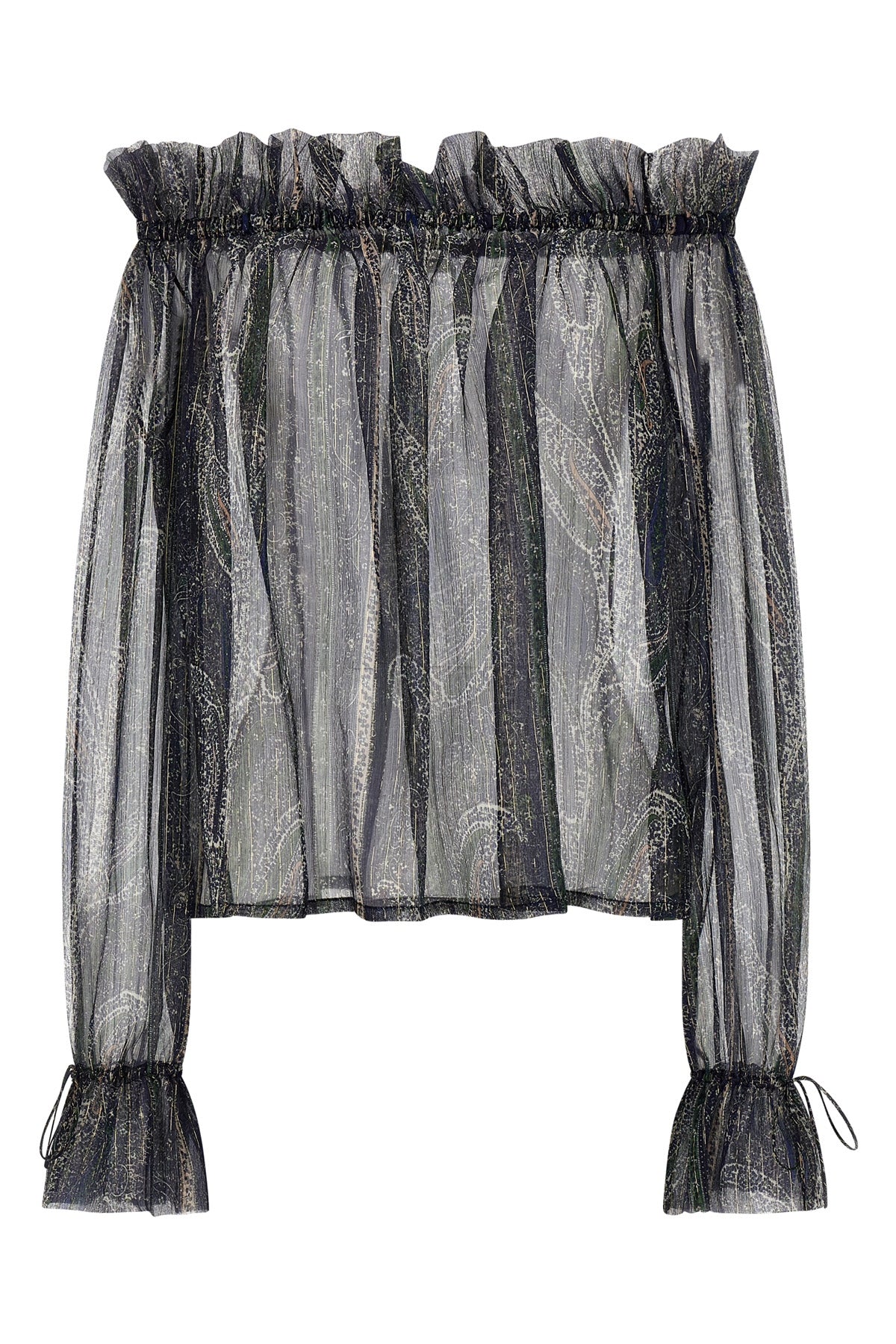 paisley motif silk crépon blouse in lurex