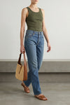 small le 5 à 7 shoulder bag in woven raffia and vegetable-tanned leather