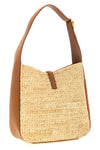 small le 5 à 7 shoulder bag in woven raffia and vegetable-tanned leather